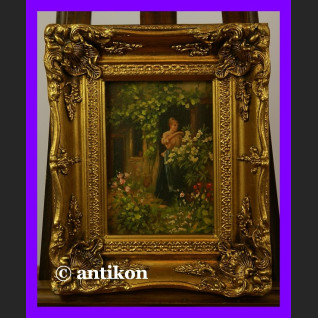 Obraz olejny w bogatej ramie Alicja w ogrodzie 