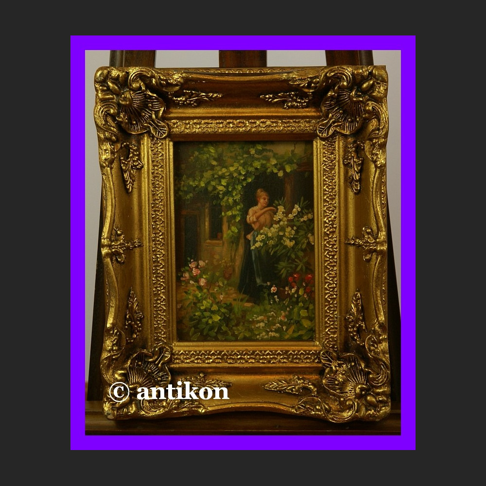 Obraz olejny w bogatej ramie Alicja w ogrodzie 