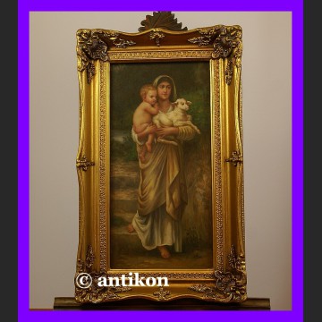 Madonna z Jezusem i jagnięciem obraz złocona rama