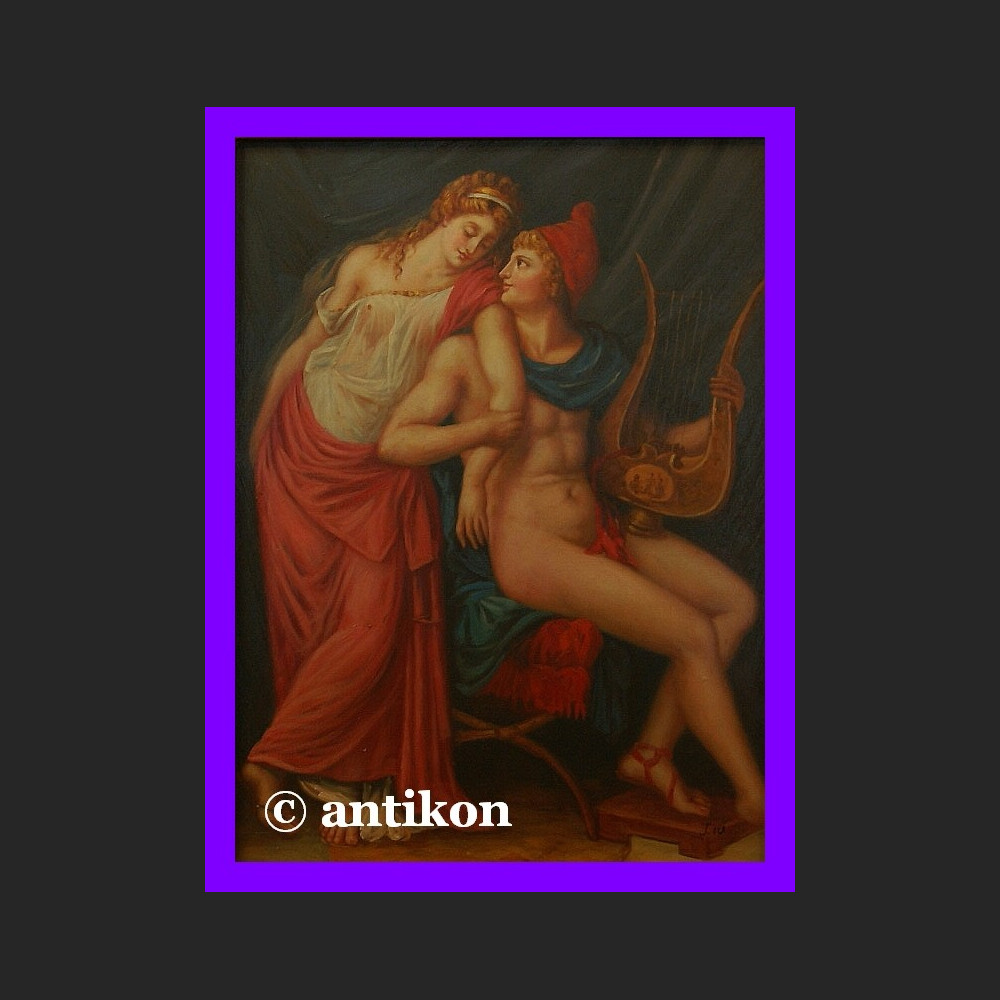 Obraz olejny Apollo i muza piękny  w złoconej ramie 