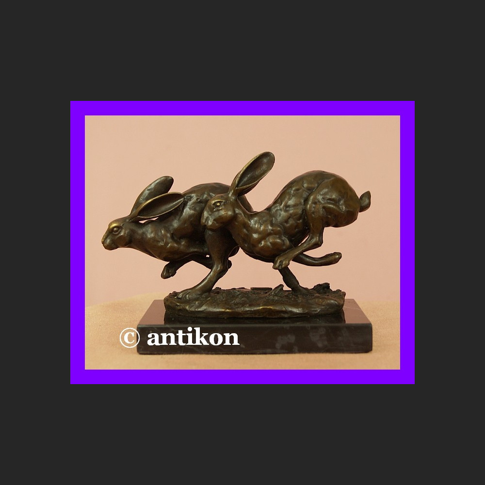 Dwa zające wspaniała rzeźba z brązu Francja Dwa zające wspaniała rzeźba z brązu Francja