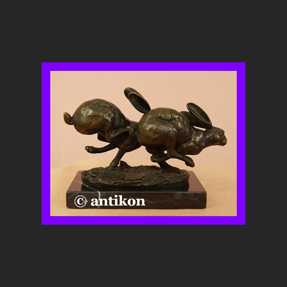 Dwa zające wspaniała rzeźba z brązu Francja Dwa zające wspaniała rzeźba z brązu Francja