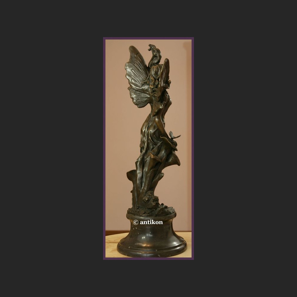Przeurocza kobieta elf secesja ogromny brąz sygnowana rze