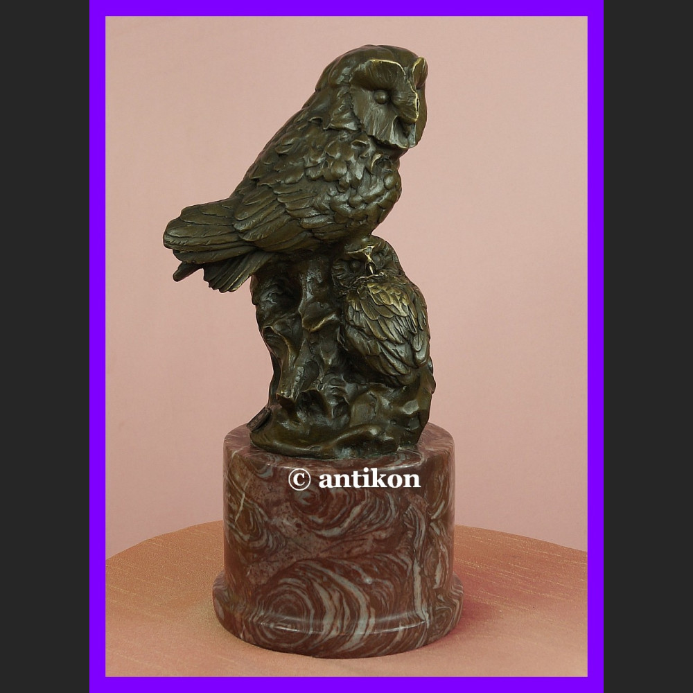 Dwie sowy symbol mądrości cudna rzeźba sowa brąz