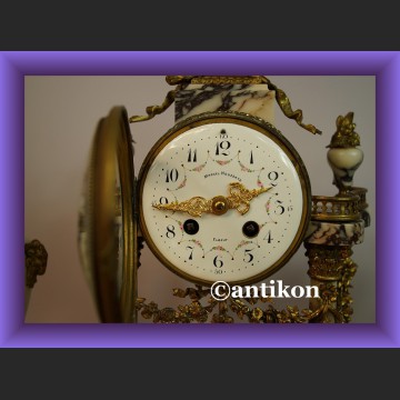 Zegar kominkowy portykowy marmurowy z przystawkami Francja 