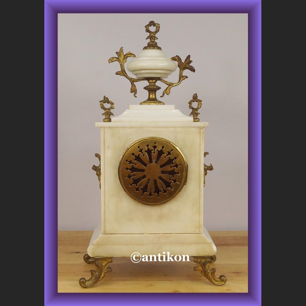 Zegar kominkowy elegancki z białego marmuru wspaniały stary 