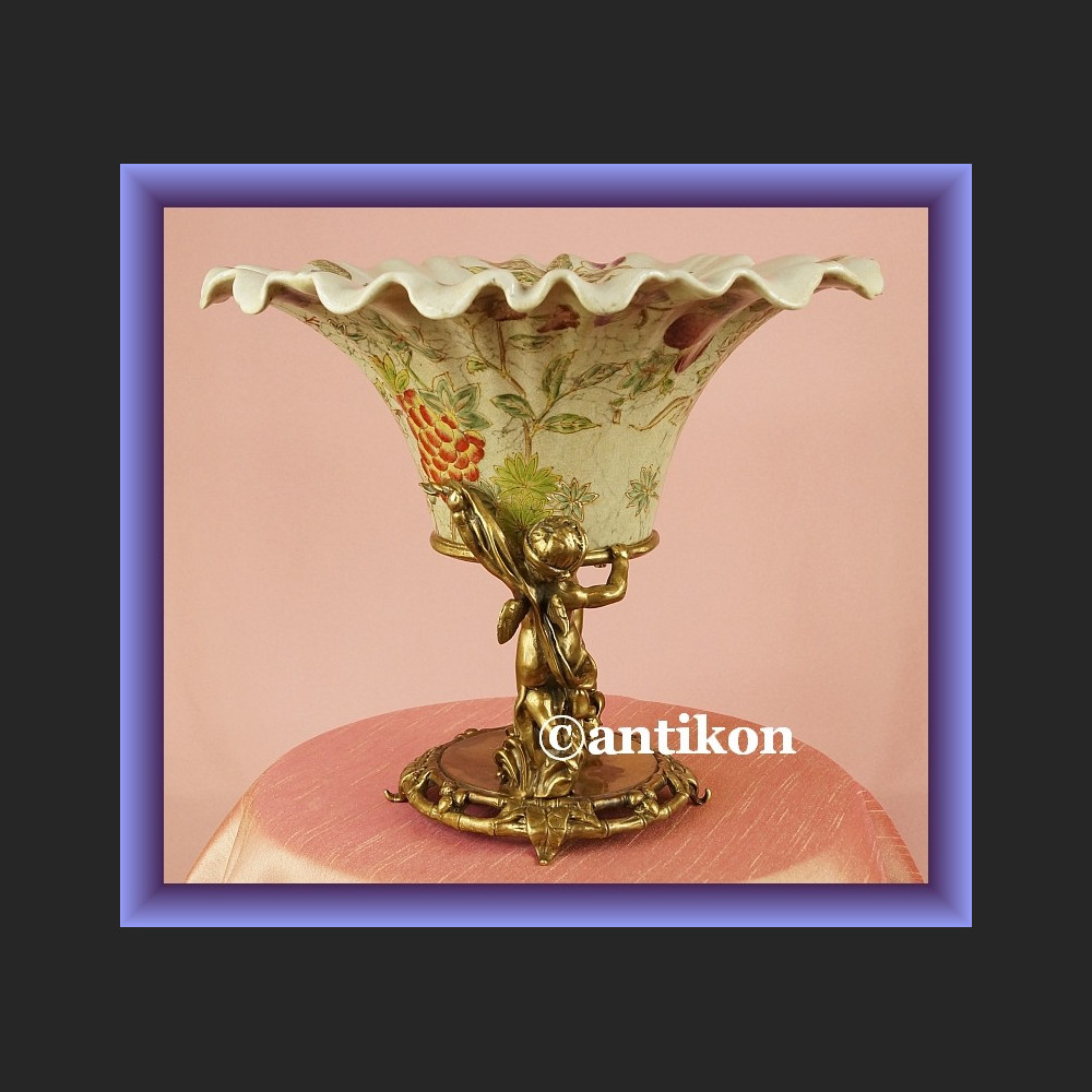 Cudna patera duża misa okuta w brąz owocarka