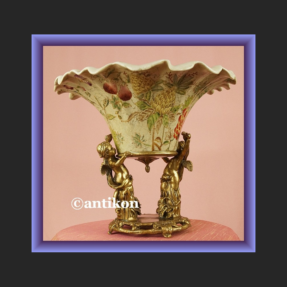 Cudna patera duża misa okuta w brąz owocarka