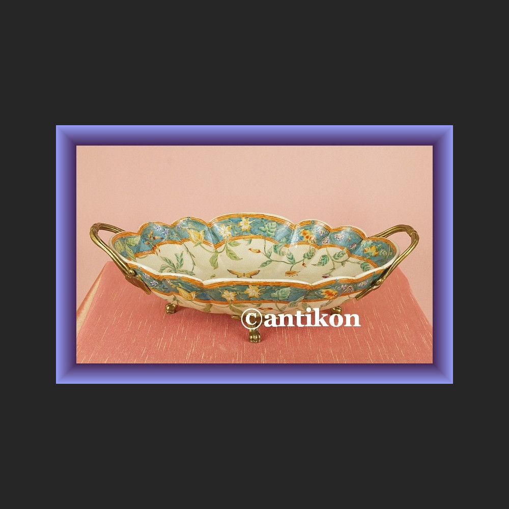 Zjawiskowa secesyjna patera porcelanowa misa z brązem Zjawiskowa secesyjna patera porcelanowa misa z brązem