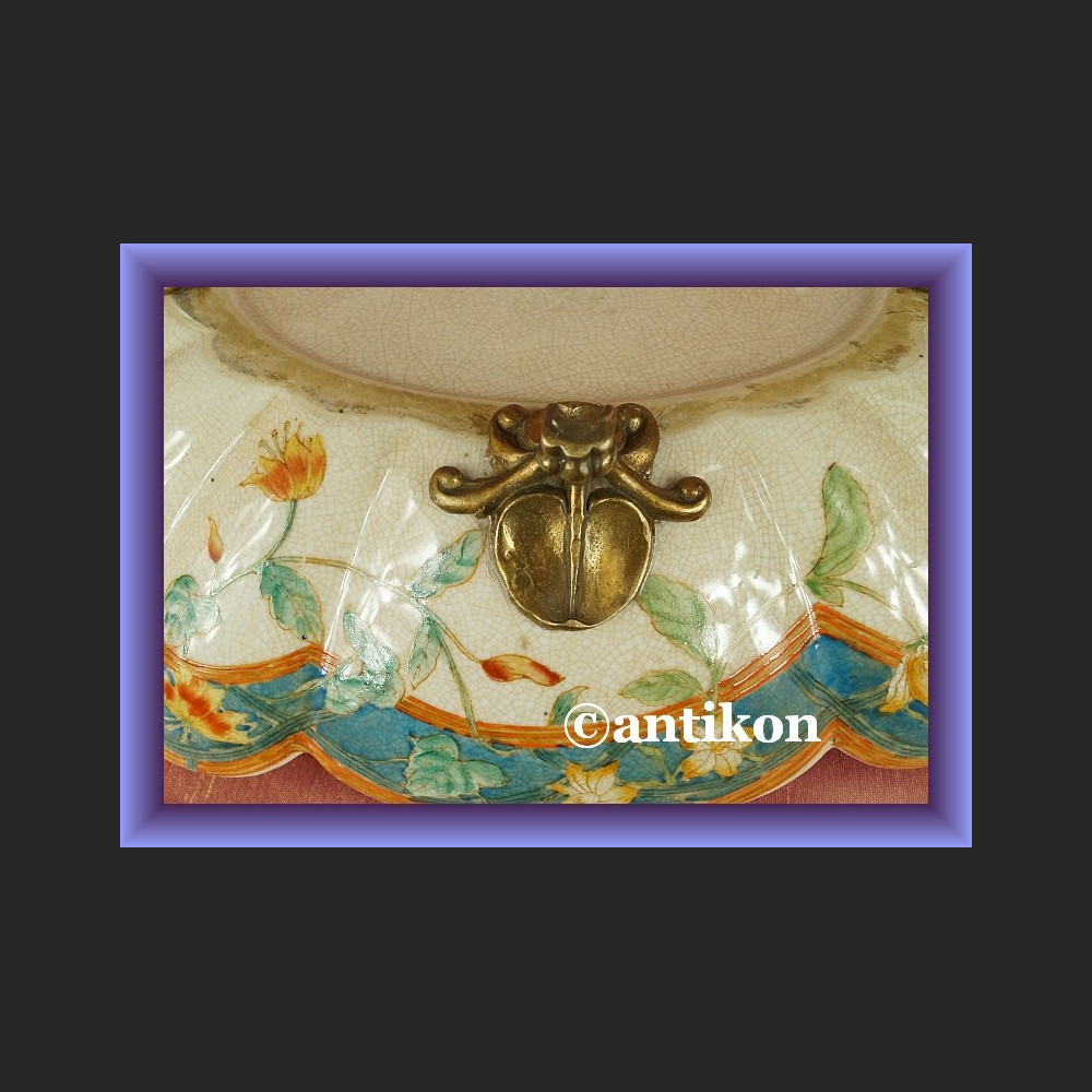 Zjawiskowa secesyjna patera porcelanowa misa z brązem Zjawiskowa secesyjna patera porcelanowa misa z brązem