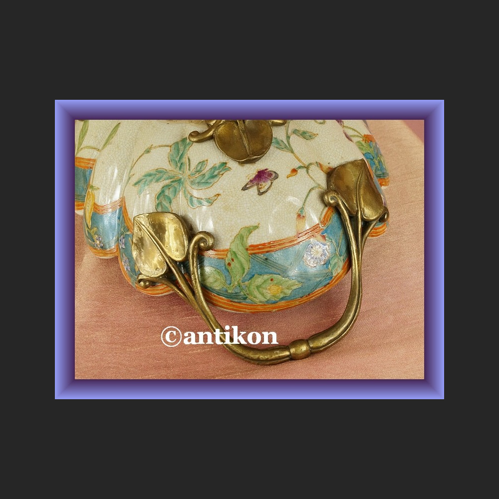 Zjawiskowa secesyjna patera porcelanowa misa z brązem Zjawiskowa secesyjna patera porcelanowa misa z brązem