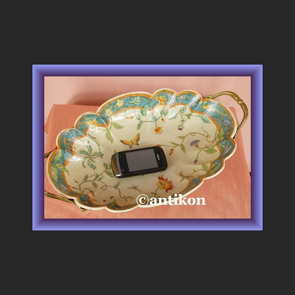 Zjawiskowa secesyjna patera porcelanowa misa z brązem Zjawiskowa secesyjna patera porcelanowa misa z brązem