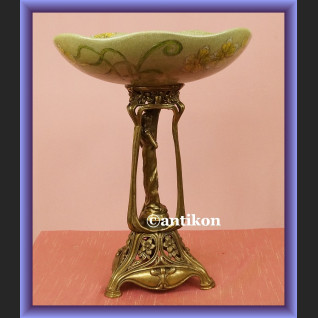 Wysoka secesyjna patera z kobietą piękna procelana