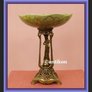 Wysoka secesyjna patera z kobietą piękna procelana