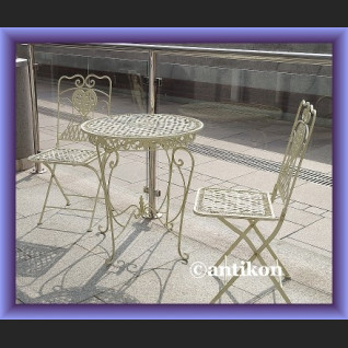 Prowansalskie meble ogrodowe komplet stół i 2 krzesła śliczne metalowe meble do ogrodu, na taras, balkon Prowansalskie meble ogrodowe komplet stół i 2 krzesła śliczne metalowe meble do ogrodu, na taras, balkon