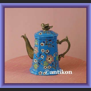 Prześliczny mały turkusowy dzbanek z ptaszkiem 