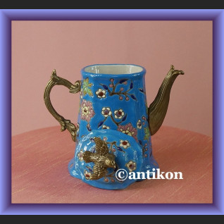 Prześliczny mały turkusowy dzbanek z ptaszkiem 