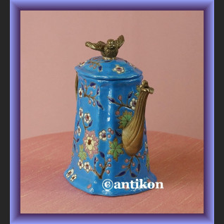 Prześliczny mały turkusowy dzbanek z ptaszkiem 