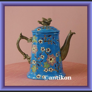 Prześliczny mały turkusowy dzbanek z ptaszkiem 