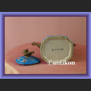 Prześliczny mały turkusowy dzbanek z ptaszkiem 