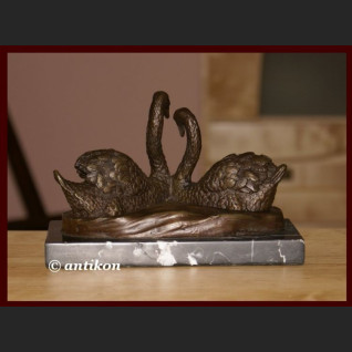 PIĘKNA RZEŹBA Z BRĄZU PARA ŁABĘDZI