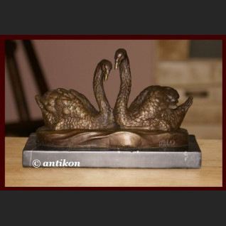 PIĘKNA RZEŹBA Z BRĄZU PARA ŁABĘDZI