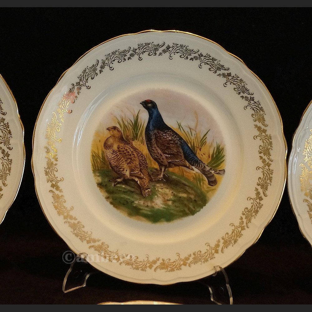 Serwis do dziczyzny Limoges 6 talerzy obiadowych francuska porcelana myślistwo 