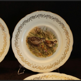 Serwis do dziczyzny Limoges 6 talerzy obiadowych francuska porcelana myślistwo 