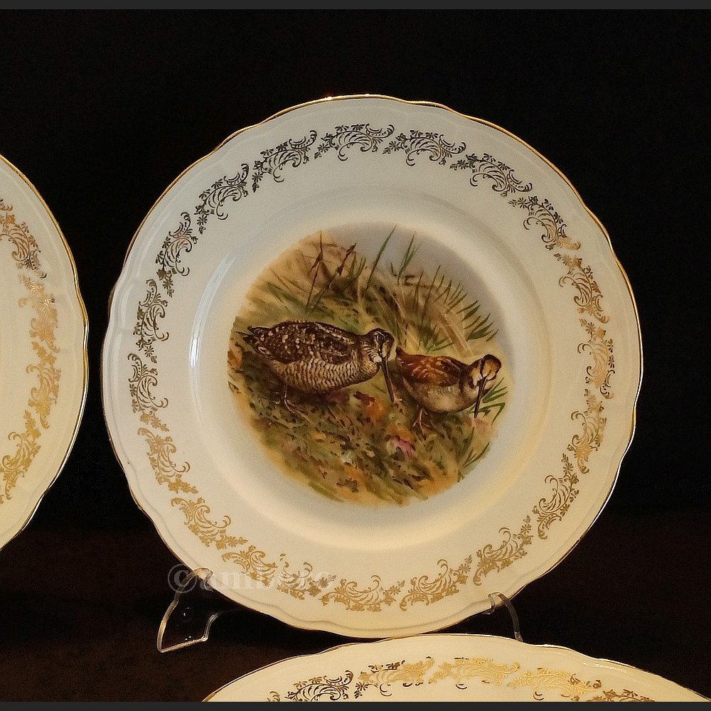 Serwis do dziczyzny Limoges 6 talerzy obiadowych francuska porcelana myślistwo 