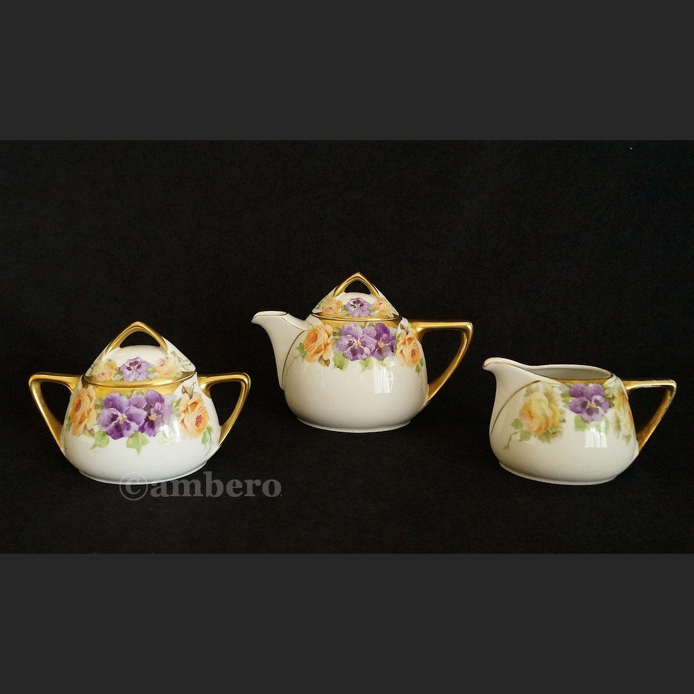 Śliczny garnitur do herbaty Beyer and Bock stara ręcznie malowana porcelana