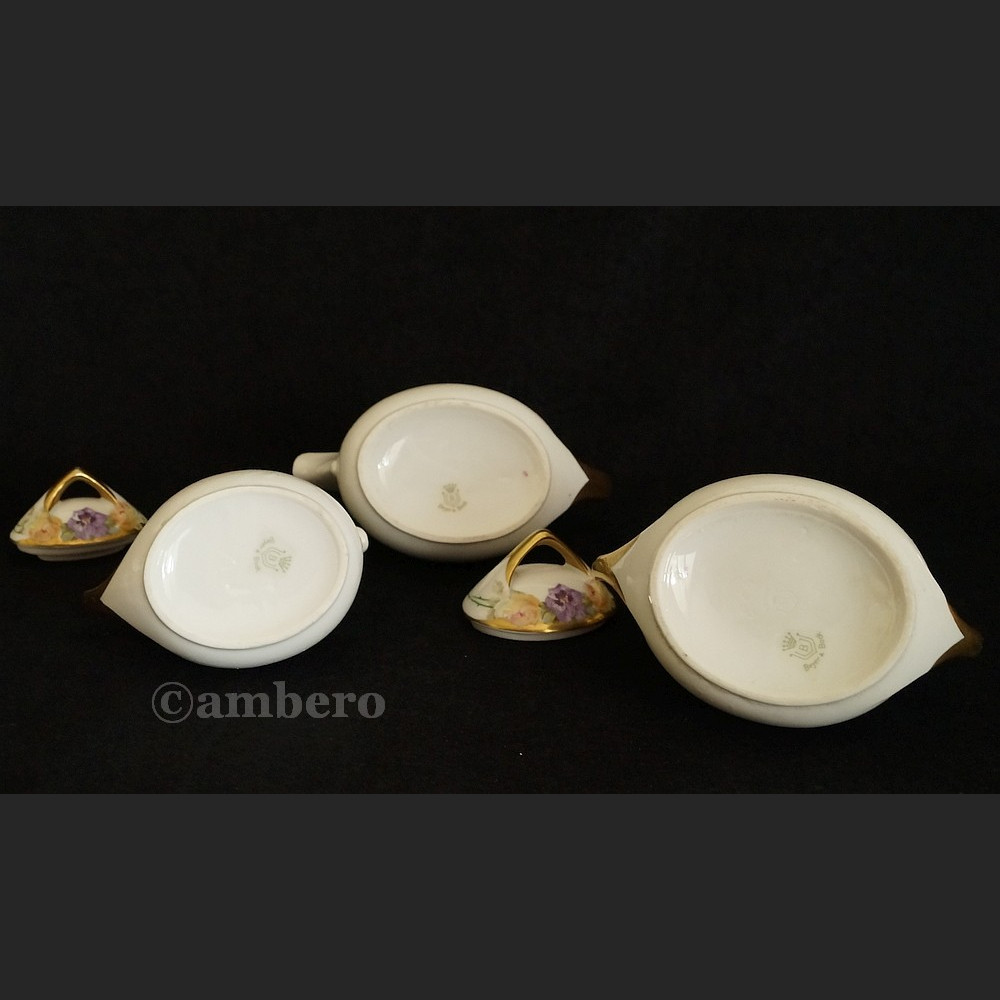 Śliczny garnitur do herbaty Beyer and Bock stara ręcznie malowana porcelana