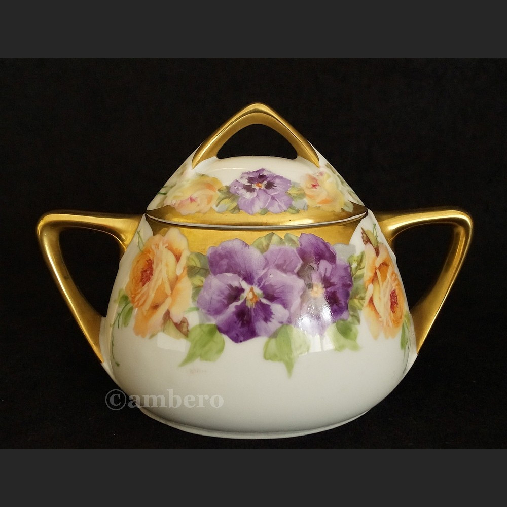 Śliczny garnitur do herbaty Beyer and Bock stara ręcznie malowana porcelana