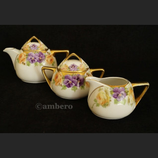 Śliczny garnitur do herbaty Beyer and Bock stara ręcznie malowana porcelana