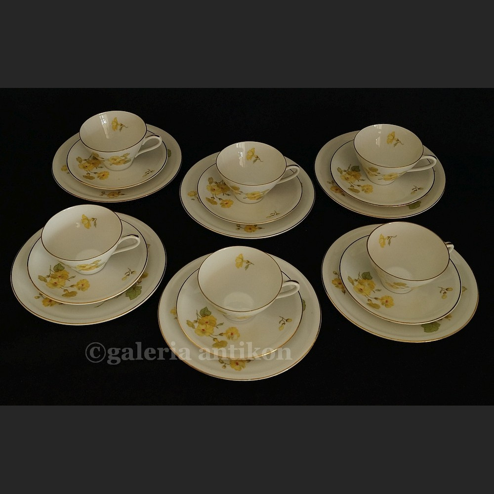 Fantastyczny stary komplet do herbaty na 6 osób Schirnding kwiatowe trio Fantastyczny stary komplet do herbaty na 6 osób Schirnding kwiatowe trio