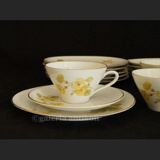 Fantastyczny stary komplet do herbaty na 6 osób Schirnding kwiatowe trio