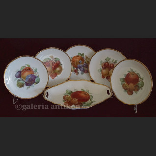 Serwis deserowy stary talerze z owocami Beyer & Bock Turyngia