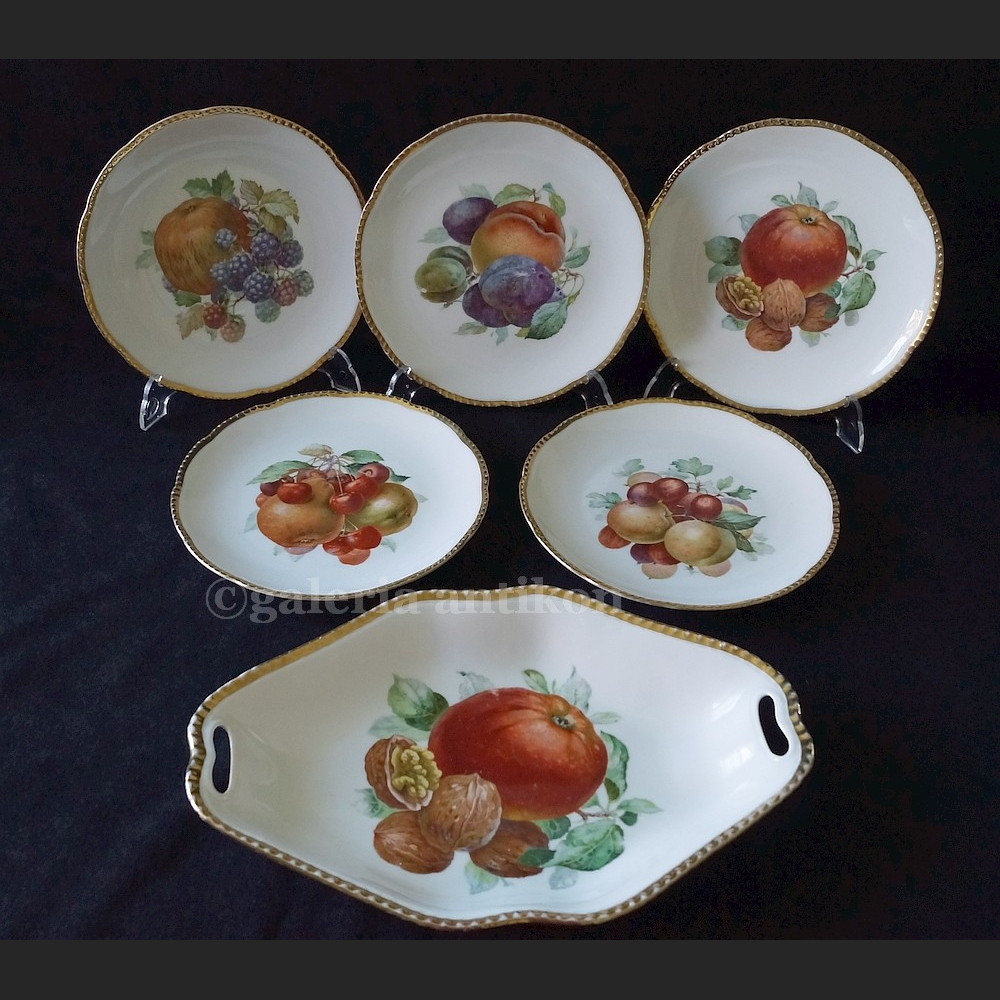 Serwis deserowy stary talerze z owocami Beyer & Bock Turyngia Serwis deserowy stary talerze z owocami Beyer & Bock Turyngia