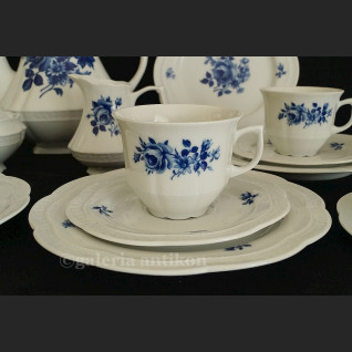 Prześliczny bawarski serwis do herbaty na 6 osób Zeh Scherzer biel i kobalt klasyk 