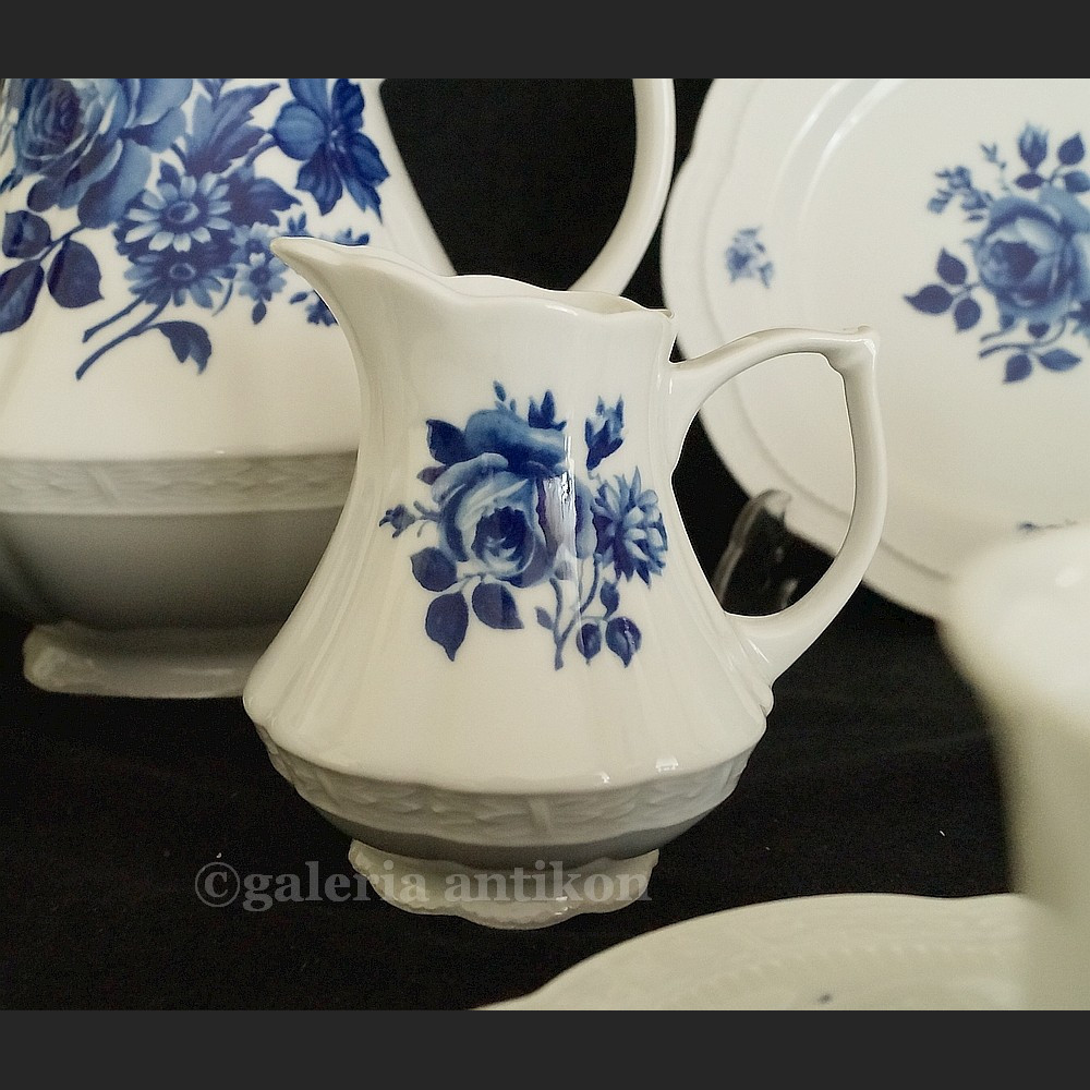 Prześliczny bawarski serwis do herbaty na 6 osób Zeh Scherzer biel i kobalt klasyk 