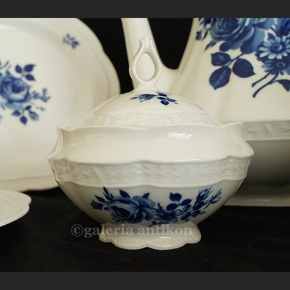 Prześliczny bawarski serwis do herbaty na 6 osób Zeh Scherzer biel i kobalt klasyk 