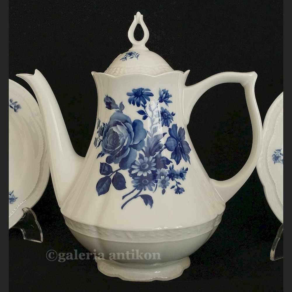 Prześliczny bawarski serwis do herbaty na 6 osób Zeh Scherzer biel i kobalt klasyk 