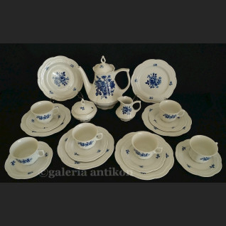 Prześliczny bawarski serwis do herbaty na 6 osób Zeh Scherzer biel i kobalt klasyk 