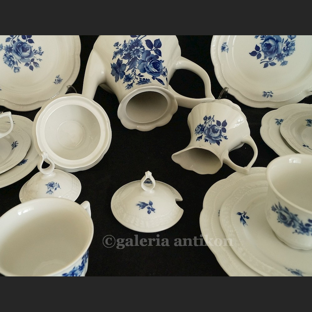 Prześliczny bawarski serwis do herbaty na 6 osób Zeh Scherzer biel i kobalt klasyk 