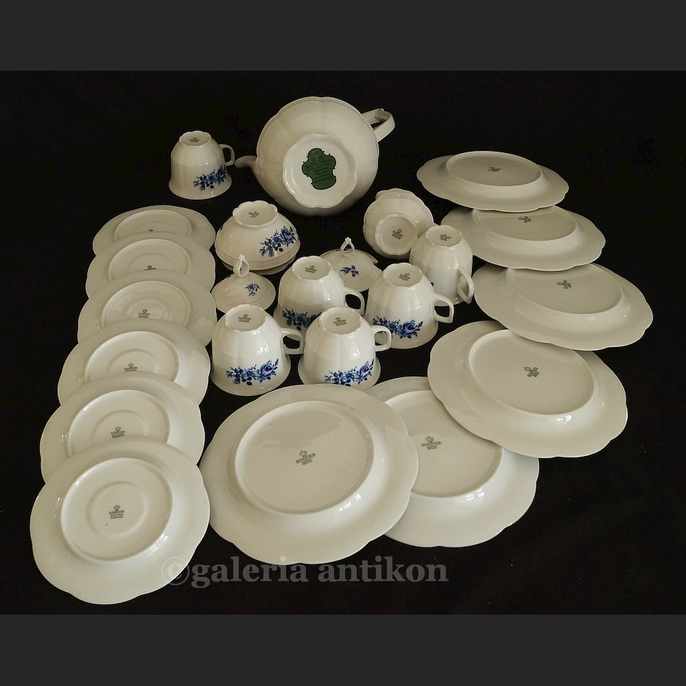Prześliczny bawarski serwis do herbaty na 6 osób Zeh Scherzer biel i kobalt klasyk 