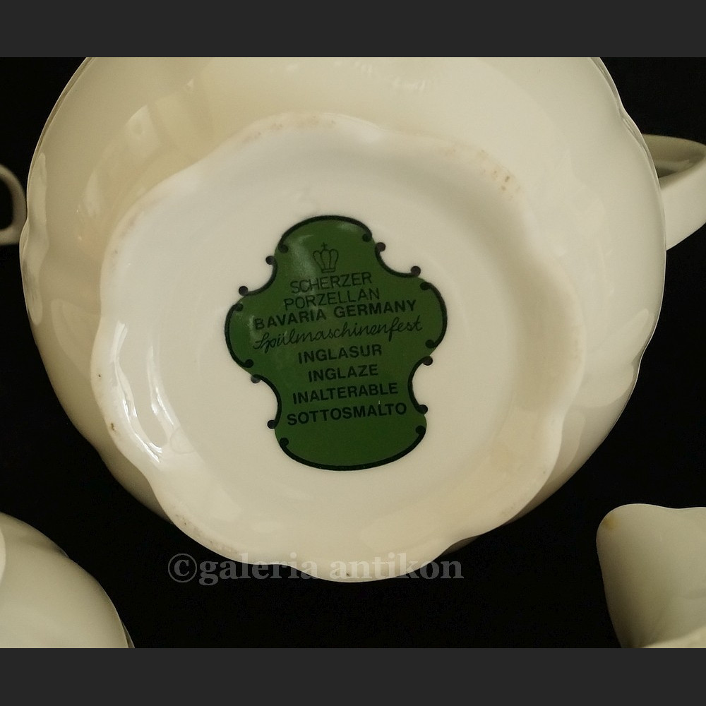 Prześliczny bawarski serwis do herbaty na 6 osób Zeh Scherzer biel i kobalt klasyk 