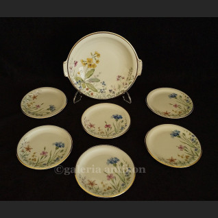 Przeuroczy komplet do deserów wzór łąka na 6 osób K & A Krautheim Selb Bavaria Germany
