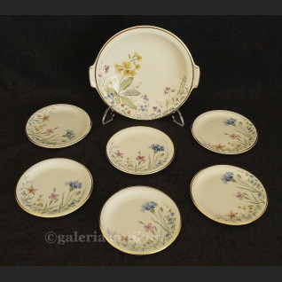 Przeuroczy komplet do deserów wzór łąka na 6 osób K & A Krautheim Selb Bavaria Germany