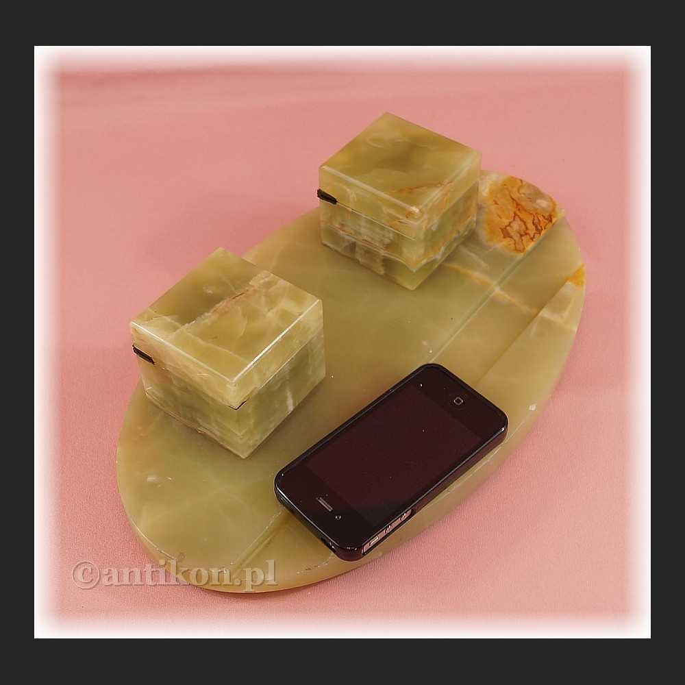 Duży kałamarz z zielonego onyksu Art deco 