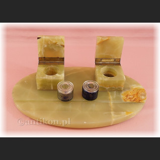 Duży kałamarz z zielonego onyksu Art deco 