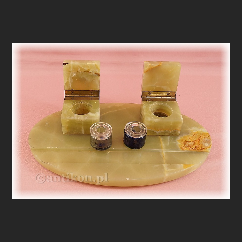 Duży kałamarz z zielonego onyksu Art deco 